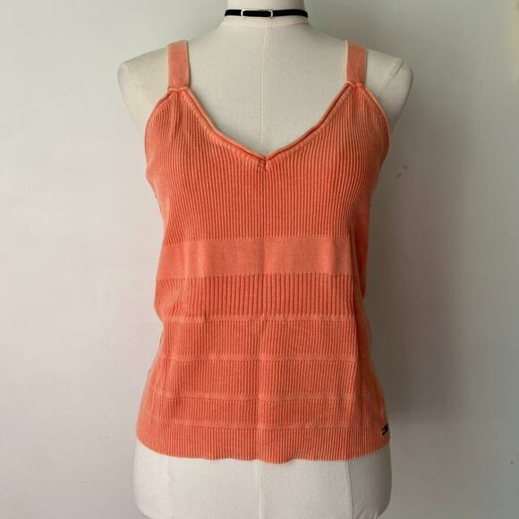 Tommy Jeans Womens Ribbed Sweater Tank Top Size XL Preppy Festival Boho Vneck - Picture 1 of 8